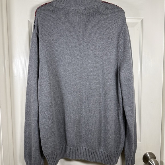 Chaps‎ Sweater Men's Medium Gray Red Henley Heavy Knit Holiday Fair Isle Nordic - Picture 7 of 11